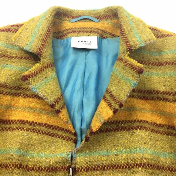 Akris Punto Blazer Jacket Womens 6 Green Multi Stripe Tweed Wool Mohair Zip Up - Picture 2 of 12